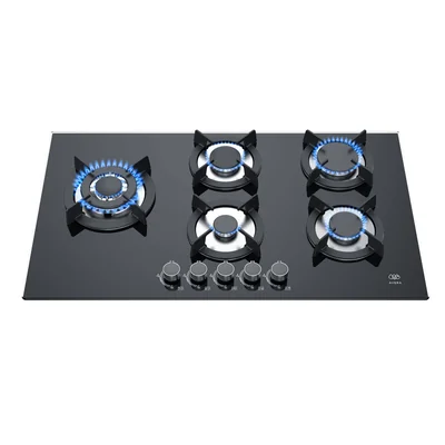 Parrilla de gas 5 quemadores 90 cm en vidrio templado con soporte circular - negro
