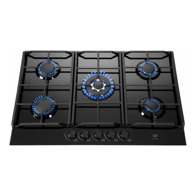Parrilla de gas 5 quemadores 88 cm en vidrio templado con seguridad inteligente anti-fugas - negro