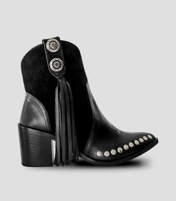 Botines vaqueros en piel con tacon medio ancho Mujer
