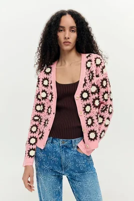 Cárdigan crochet rosa