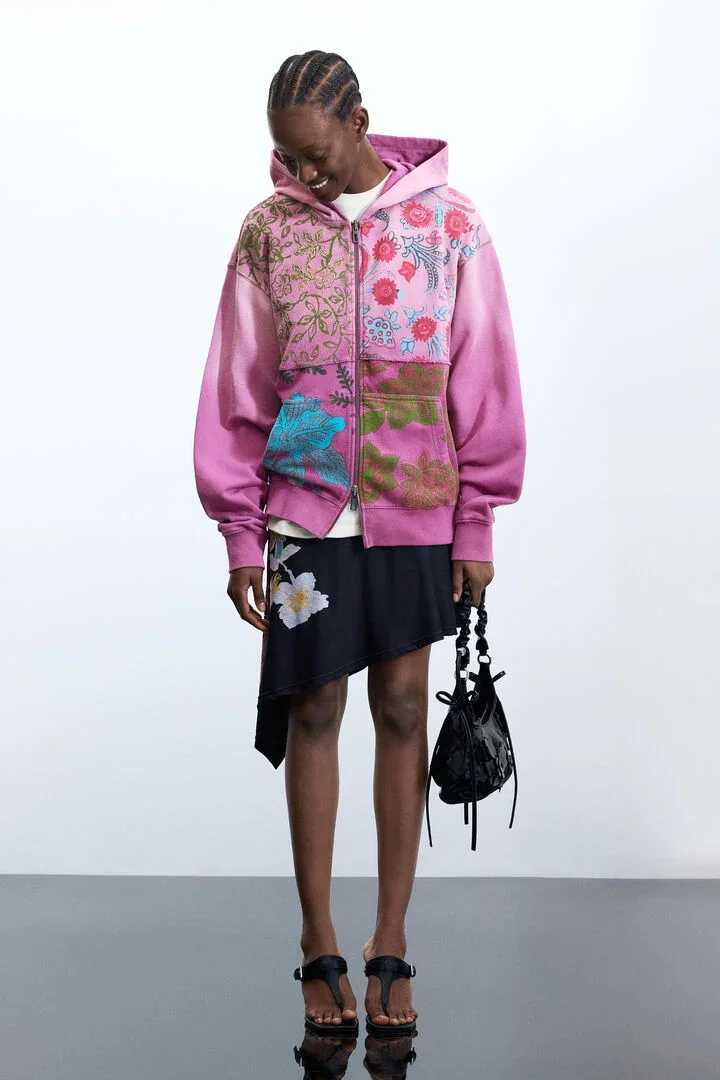 Sudadera cremallera flores