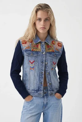 Chaqueta Trucker combinada bordados
