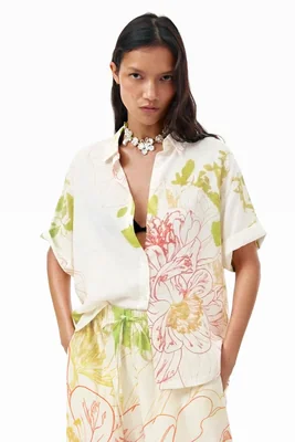 Camisa Flores Manga Corta