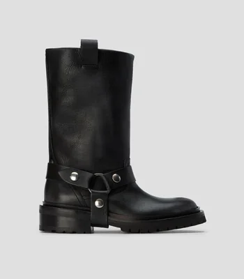 Botas Medias en piel con tacon bajo ancho Mujer