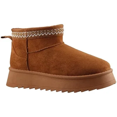Bota de nieve corta con plataforma y forro de borrego estilo boho REAL JUNGLE JG020 TEXTIL CAMEL 23/27