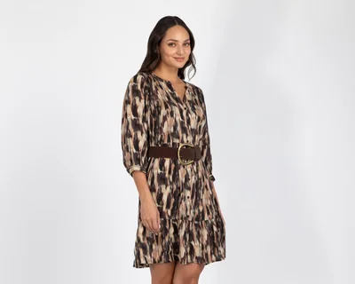Vestido Casual Sahara Estampado con Escote V y Cinturón para Mujer