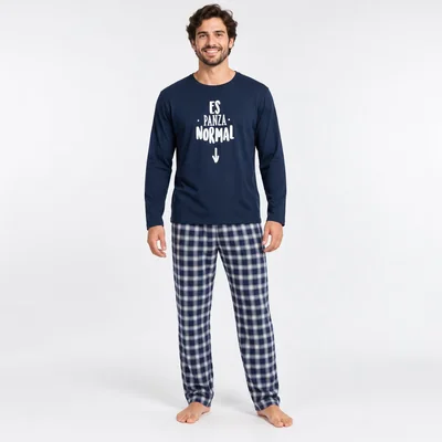 Pijama De Invierno Manga Larga Azul Twins De Algodón Para Hombre