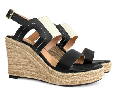 Alpargatas Savvy De Piel Negro Con Aplicación Beige Con Yute