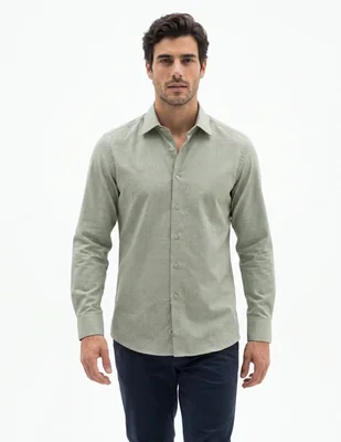 Camisa de vestir de algodón manga larga para hombre