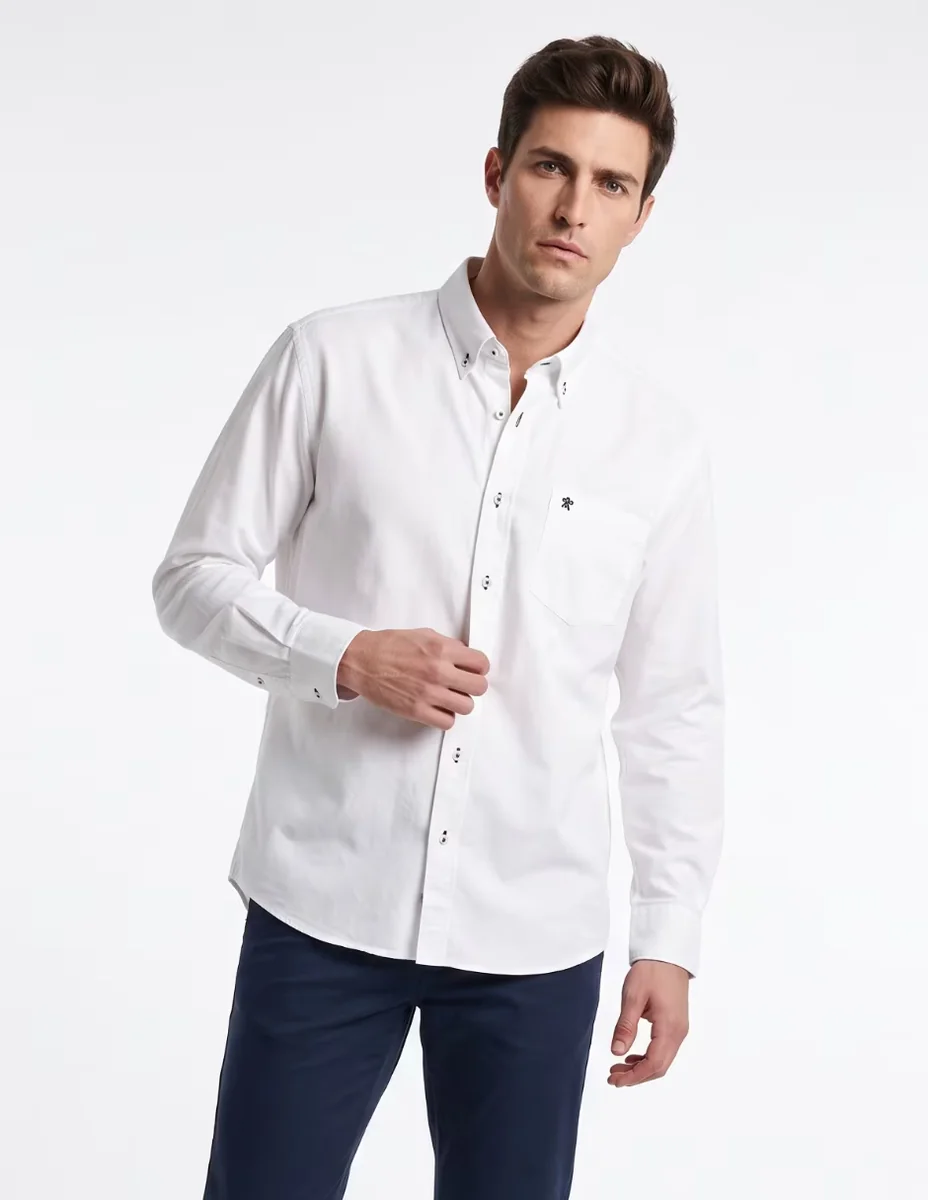 Camisa casual de algodón manga larga para hombre