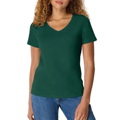 Camiseta de Mujer Hanes con Cuello en V y Manga Corta de Algodón