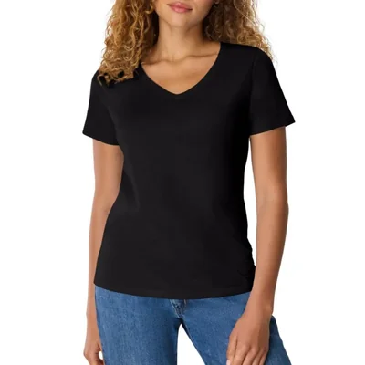 Camiseta Hanes de cuello en V negra paquete de 1 talla extra grande EE. UU.