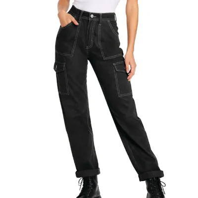 Pantalones Dickies Mujer Ajustados Cargo Negro con Puño