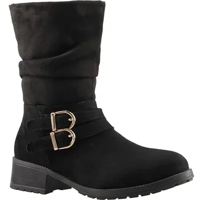 Bota media caña negra con hebillas doradas estilo moto UH LULU by 2210 PELAMI/DURAZNO NGO 23/26