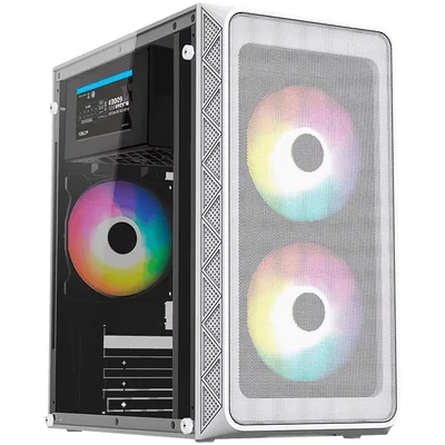 Gabinete Acteck Doom Pro Mesh Gi730m Micro Atx Mini Torre 3 Fan Fuente 600w Cristal Templado Frente Malla Blanco