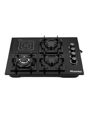 Parrilla Híbrida Maxims Empotrable 3 Quemadores Gas Y 1 Zona Vitrocerámica Cristal Negro 56cm 110v Gas Lp Y Natural