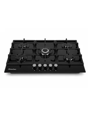 Parrilla De Gas Maxims Empotrable 5 Quemadores Rejilla Continua Cristal Negro 76cm Encendido Eléctrico Gas Lp Y Natural