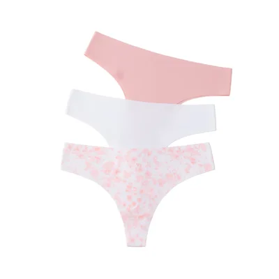 Panty Invisible Paqx3 Lili Pink Tipo Brasilera Color Marfil / Rosa / Estampado
