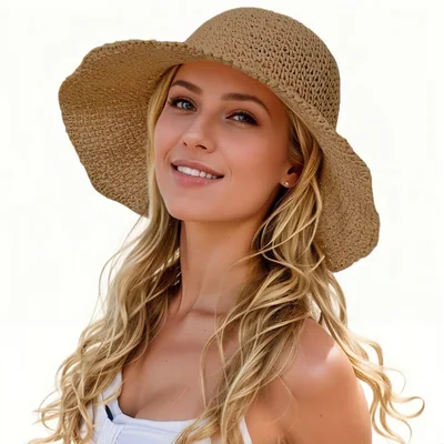 Sombrero Kumrabal De Paja Para Mujer Ala Ancha Caqui - Venta Internacional.