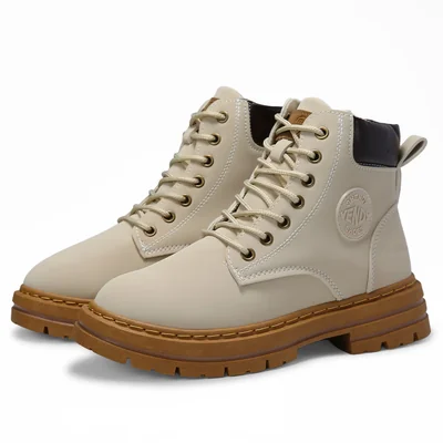 Botas Estilo Urbano Shendy Vendy Crema Plataforma Antideslizante Para Mujer