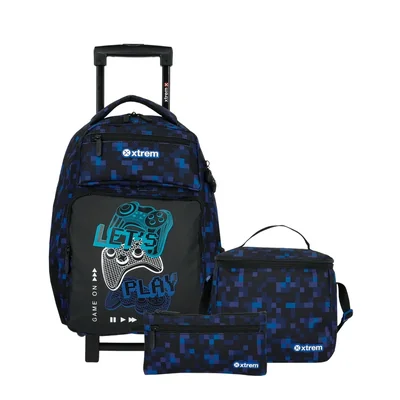 Set mochila con ruedas + lapicera + lonchera Runpack azul