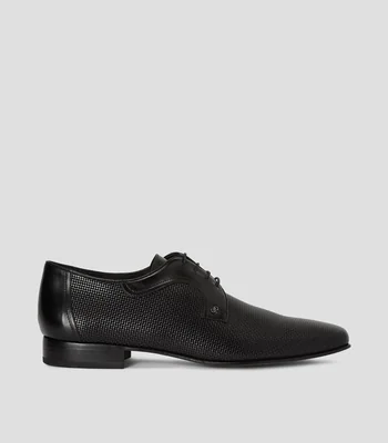 Zapatos de vestir Derby Negros en Piel con Tacón Bajo Cuadrado Hombre