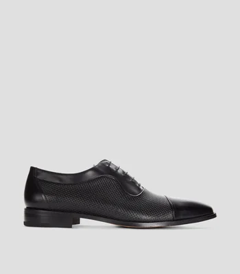 Zapatos de Vestir Oxford en piel con tacon bajo ancho texturizado Hombre