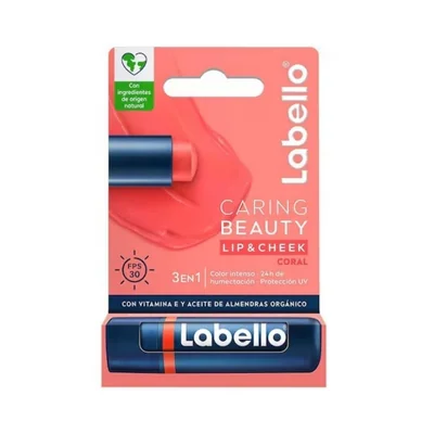 Balsamo para Labios y Mejillas Labello Caring Beauty Coral 4.8 g