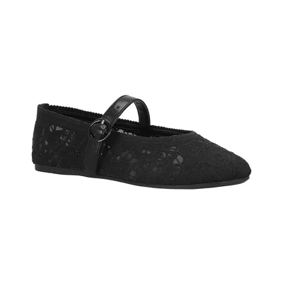 Balerina Texturizada Westies Negro con Aplicación Hebilla para Mujer