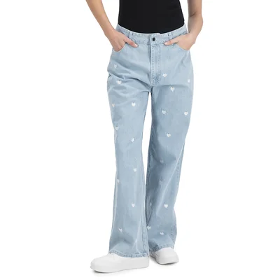 Jeans Mujer Casuales Con Corazones Bordados Mxstaza