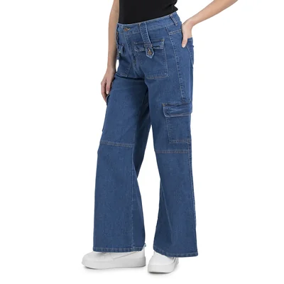 Jeans Mujer Casuales Bolsas Frontales Con Botones Y Tiras Mxstaza
