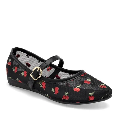 Zapato tipo Mary Jane con bordado floral de cerezas