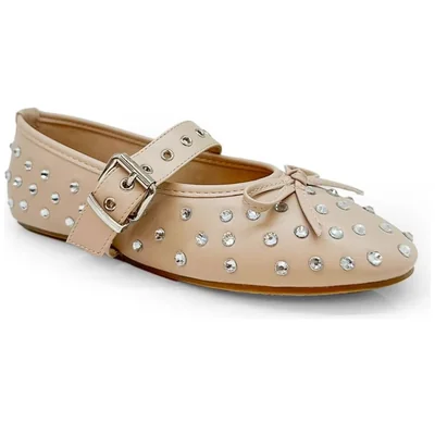 Balerina con Aplicación Pedrería Jeanious Beige Ajuste Hebilla para Mujer