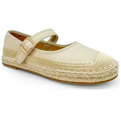 Balerina con Aplicación Yute Jeanious Beige Ajuste Correa para Mujer