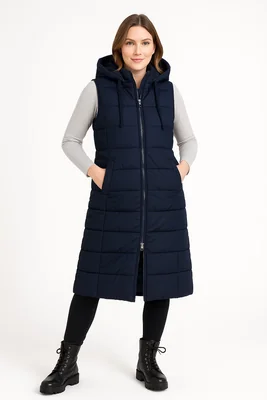 Chaleco Largo Acolchado Capucha Para Mujer Premium Sakers