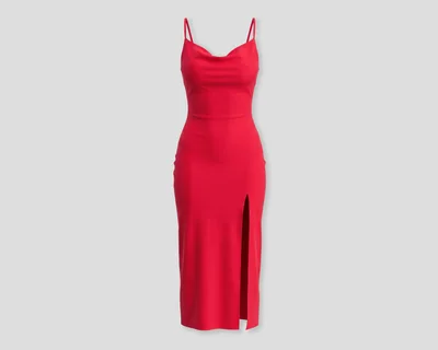 Vestido de Noche Sahara de Tirantes con Abertura Rojo para Mujer