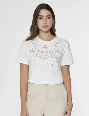 Playera manga corta cuello redondo para mujer