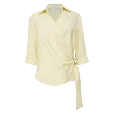Blusa de Cuello Camisero Cruzada con Amarre Lateral para Mujer City Femme