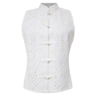 Blusa Bordada de Cuello Mao con Alamares para Mujer City Femme