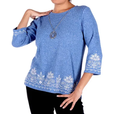 Blusa Bordada Manga 3/4 con Collar Alfred Dunner para Mujer