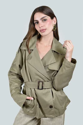 Gabardina corta con cinturon Roman Fashion /Juvenil, 01798 (Verde militar)