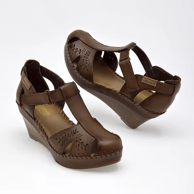 SANDALIA CASUAL CUÑA Y PLATAFORMA SEMIABIERTO 7 CM Lobo Solo CAFE 2353B MUJER