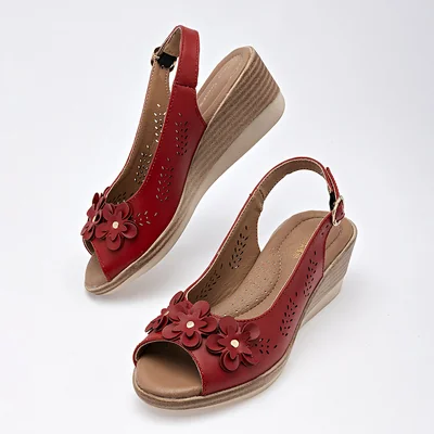 SANDALIA CASUAL CUÑA Y PLATAFORMA SEMIABIERTO 6 CM Cruz Shoes ROJO 1610 MUJER