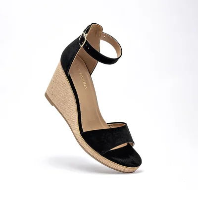 SANDALIA CASUAL CUÑA Y PLATAFORMA ABIERTO 9 CM Lady Paulina NEGRO 44201 MUJER