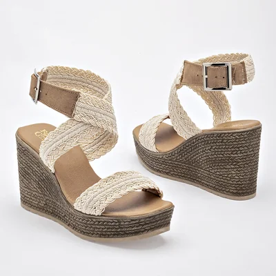 SANDALIA CUÑA Y PLATAFORMA 9 CM MUJER Rojo Cereza 022 LATTE CAMEL
