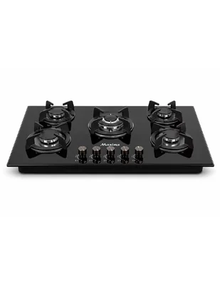 Parrilla De Gas Maxims Empotrable 5 Quemadores Cristal Negro 90cm 127v Encendido Eléctrico Gas Lp Y Natural