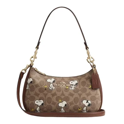 Bolsa Crossbody Coach Teri Snoopy Café Claro Canvas