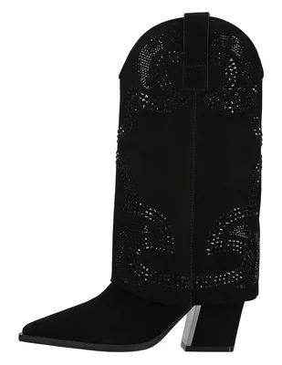Bota media pierna de piel para mujer