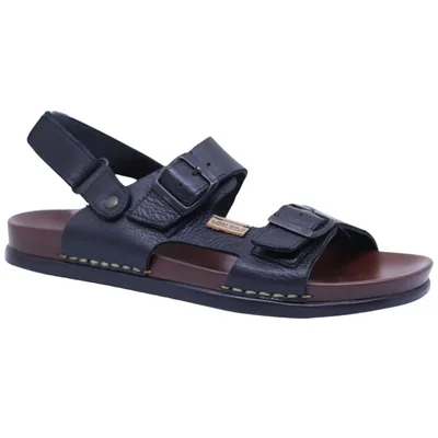 Sandalia Casual en Piel Lobo Solo Negro Ajuste Hebilla para Hombre