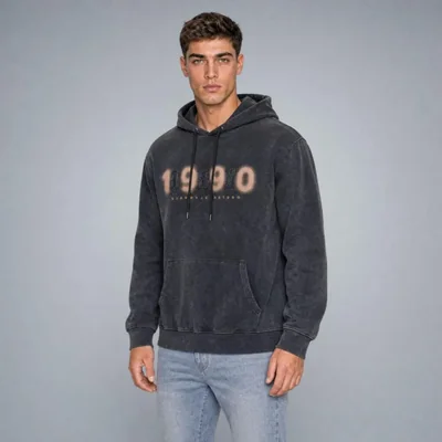 Sudadera Hoodie con Bordado Negro Para Hombre Quarry